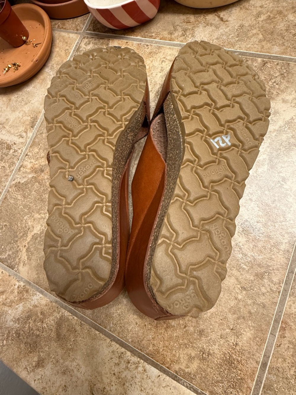 Yokono Spanish Leather Women's Crossover Leather Slide Sandals - Cognac Brown - Picture 5 of 5